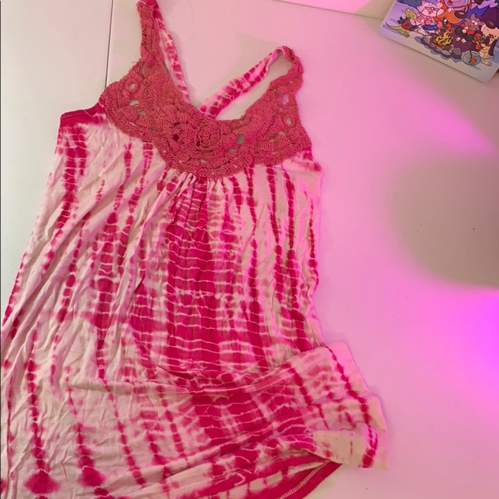 Crochet hot pink tie dye shirt or swim cover up